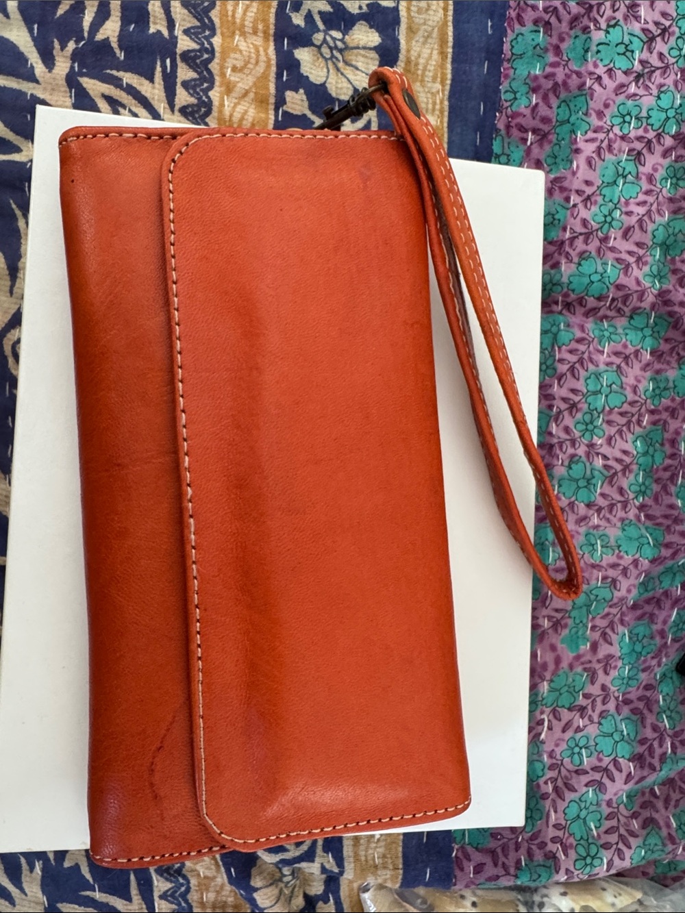 Leather Wristlet Wallet - Orange